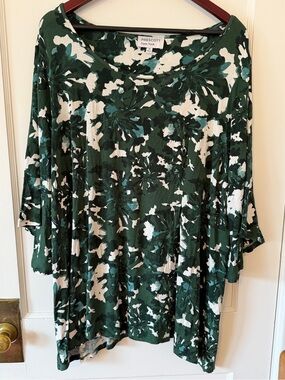Plus boho tropical floral resort casual a-line office flutter sleeve shirt 3x